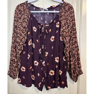 Oddy Anthropologie Women's crinkle fairy Top Boho long sleeve rayon blouse sz‎ L